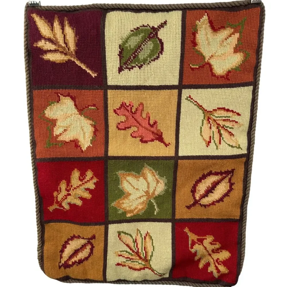 VINTAGE Multi Pillow Case Needle Stitch Leaf Fall Patchwork Seasonal Home Decor